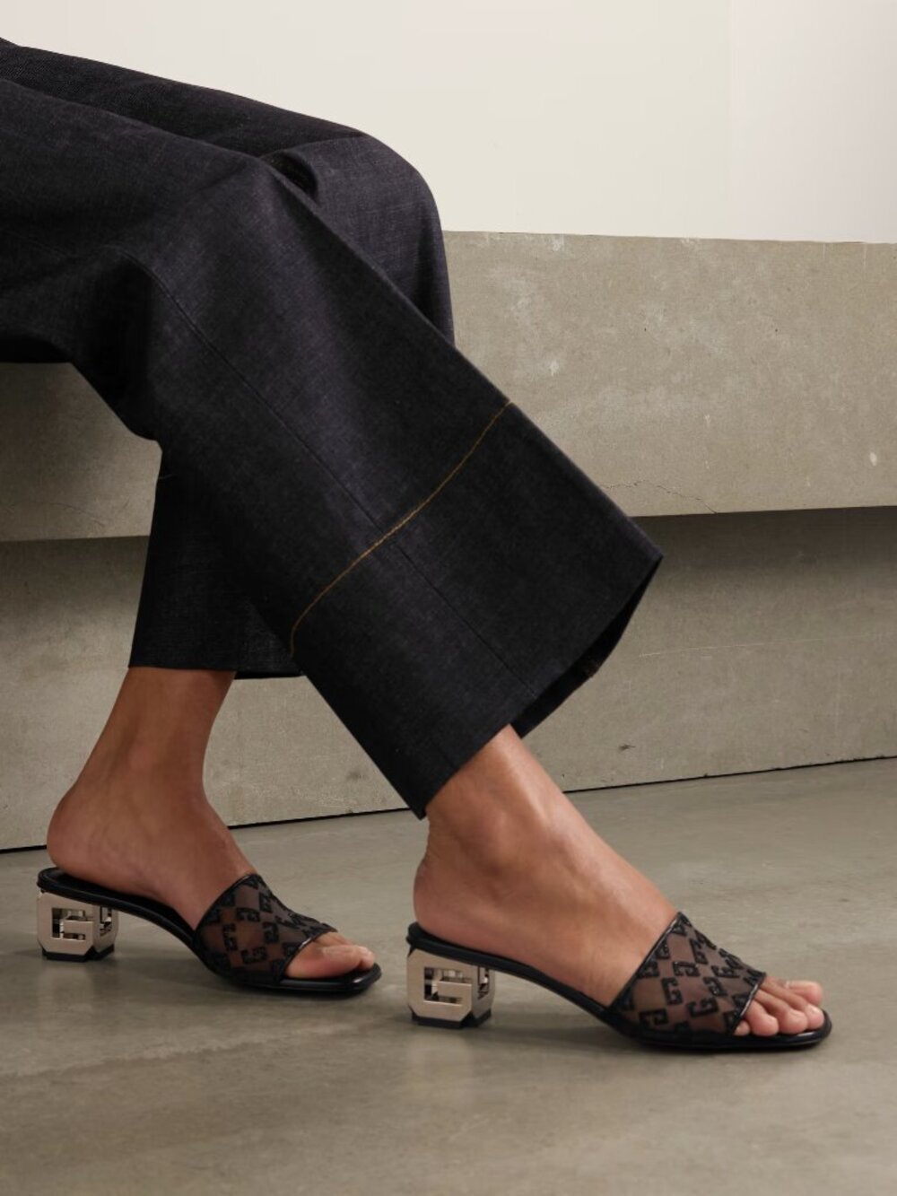 Givenchy Logo Embroidered Mesh G-Cube Heel Mule Sandals